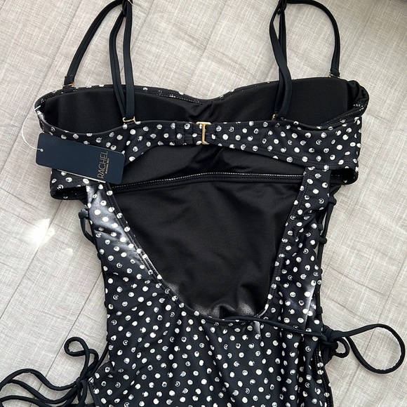 NEW‼️Rachel Roy Classic Black/White Polka Side Lace Up Swimsuit Size M - Picture 9 of 16